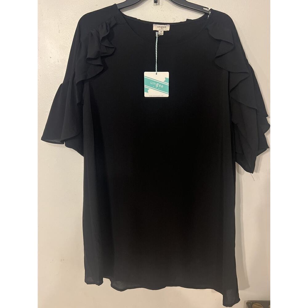 NWT Umgee Women’s‎ Short Drop Sleeves Semi Sheer Black Blouse Sz M